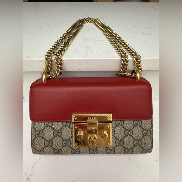 Gucci Handbags - Gucci Red and Pink Padlock Shoulder Bag